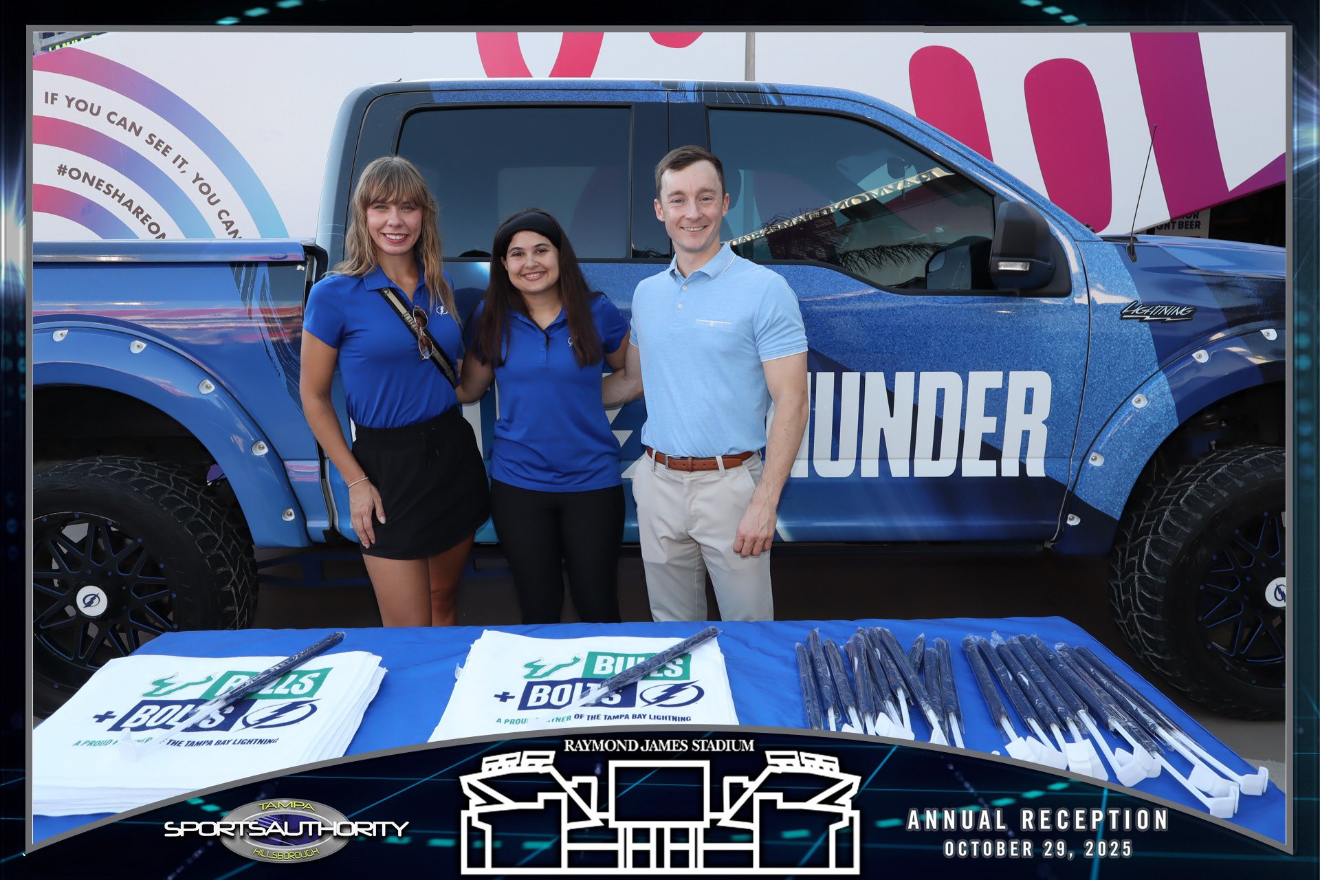ThunderBug mascot beside the branded Thunder Truck — Tampa Bay Lightning live events content